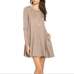 Solid long sleeve cotton dress
